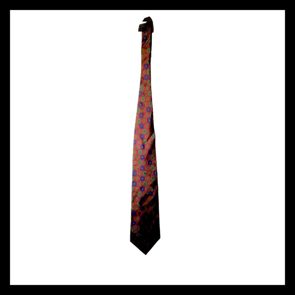 Errenno‎ Milano Vintage Abstract Circles Green Blue Red Tie